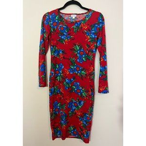 LuLaRoe Debbie Dress Size XXS, Red Floral Bodycon, Long Sleeve Elegant Cocktail